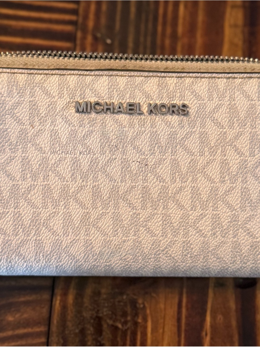 Michael Kors Light Grey Zip Wallet with Silver Logo